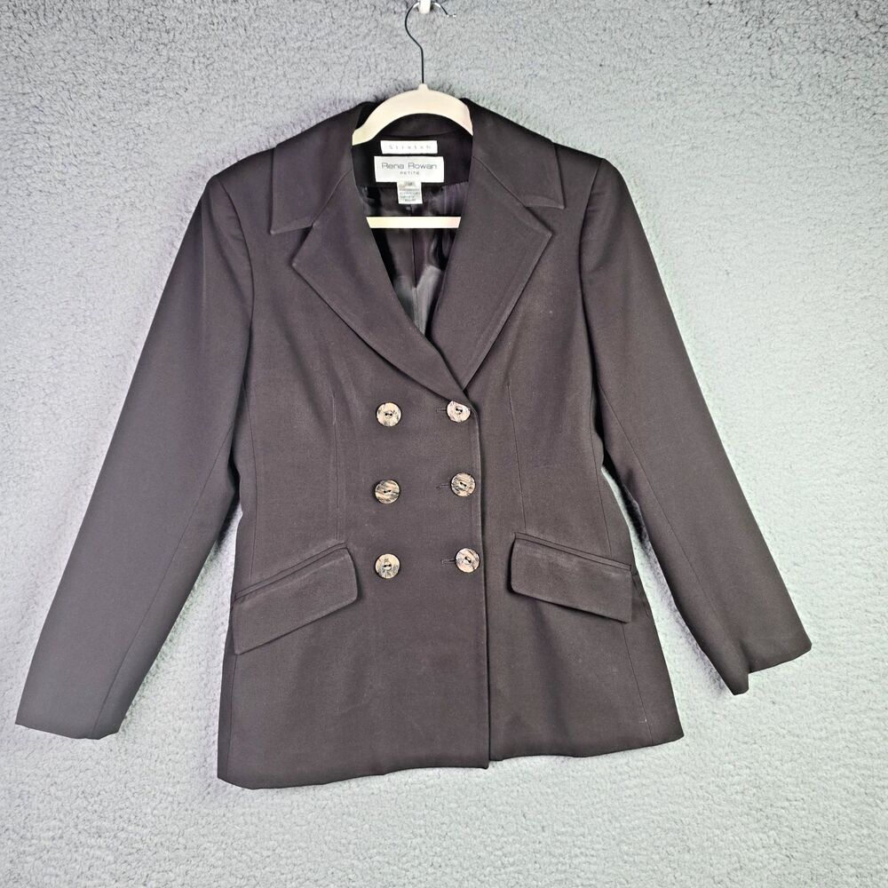 Rena Rowan Blazer Brown 4P Double Breasted Wide Lapel Tortoise Buttons